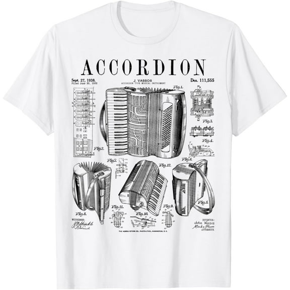 Accordion Player Accordionist Instrument Vintage Patent T-Shirt