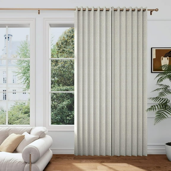 Accordion Sliding Door Curtain, Flax Linen Pinch Pleated Look Vertical Drape, Natural, 1 Panel, 45"W x 96"L