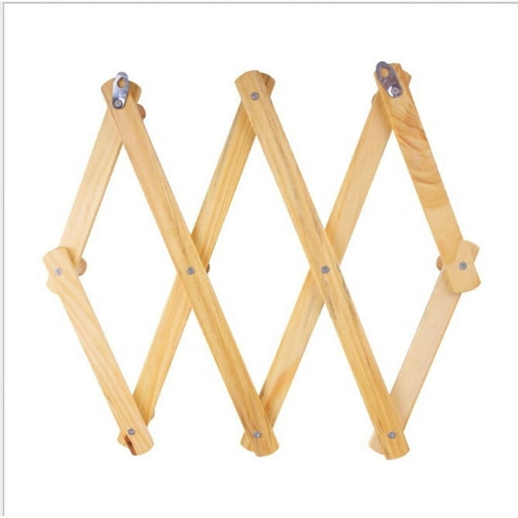 Accordion Style Expandable Wall Wooden Coat Rack 10 Hooks (Pegs) Hang Hats Jackets Coffee Mug Purses Necklaces Towels Cap Leash Scarves Data Line Kitchenware