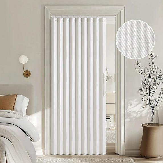 Accordion Style Magnetic Folding Door Curtains for Doorways/Closet, Room Divider Pleated Drapes with Hooks for Interior Living Room/Bedroom/Open Closet, White, W39 x L78 inches, 1 Panel