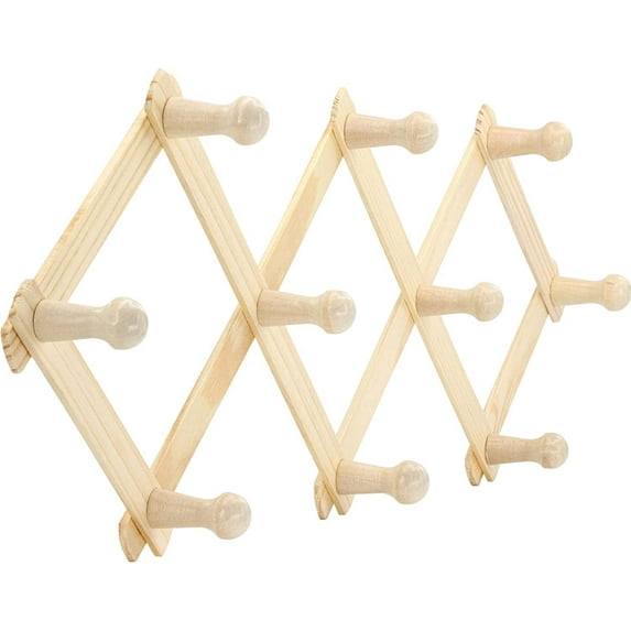 Accordion Style Wood Expandable Rack Hat, Cap, Belt, Umbrella Coffee Mug Wall Wooden Pegs