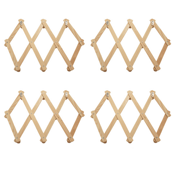 Accordion Wall Hanger 10 Hooks Pack of 4 Natural Wood Wall Mounted Expandable Accordion Peg Coat Rack Hanger 4 Pack