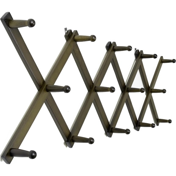 Accordion Wall Hanger,Expandable Wooden Hat Rack for Wall Mounted Coat Rack,Accordion Hat Hooks Holder for Baseball Caps,14 Peg,Dark Walnut