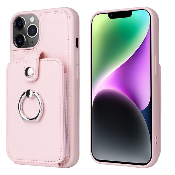 Accordion Wallet Case for iPhone 11 Pro Max with Rotatable Ring Holder Kickstand, RFID Blocking Card Slots Finger Grip Ring PU Leather Shockproof Purse Cover for iPhone 11 Pro Max, Pink