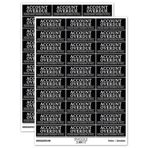 Account Overdue Payment Due Billing Sticker Set - Black - Gloss Finish - 1.75" Medium