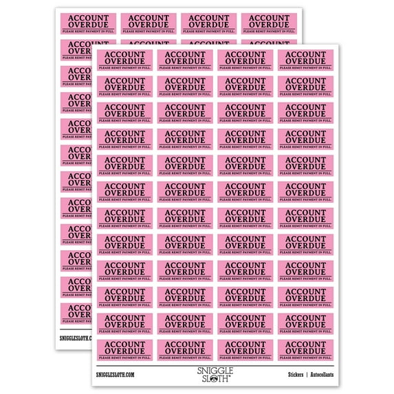 Account Overdue Payment Due Billing Sticker Set - Light Pink - Gloss Finish - 1.25" Mini