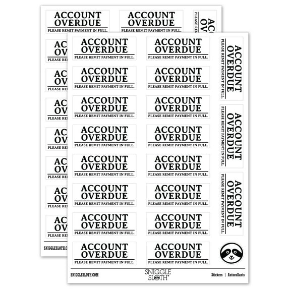 Account Overdue Payment Due Billing Sticker Set - White - Matte Finish - 2.00" Large