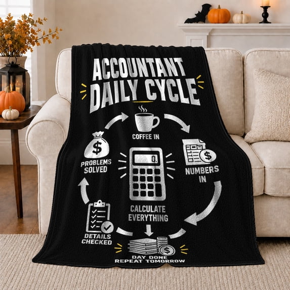 Accountant Daily Cycle Humor Infographic Calculator Coffee Money, Festive Holiday Scene, Warm Flannel Blanket for Living Room and Reading Nook, Art Lovers Christmas Gift, Festive Home Decor
