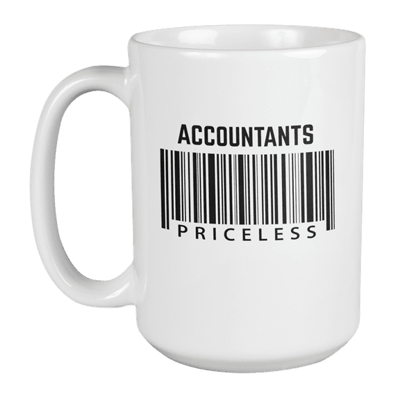 Accountants, Priceless Barcode Coffee & Tea Gift Mug for CPA or Tax Accountant (15oz)