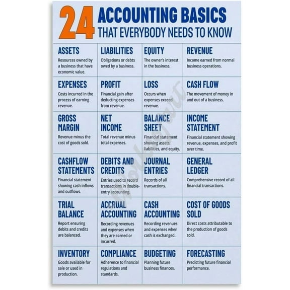Accounting Basics Knowledge Guide Infographic Posters Wall Art for Living Room Bedroom Aesthetics Decor