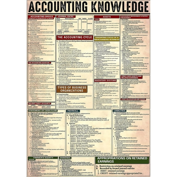 Accounting Knowledge Metal Sign Wall Decor Accountant Basic Information Illustration Poster School Education Finance Home Bedroom Club Plaque (Aluminum) Size: 12 x 16 inch