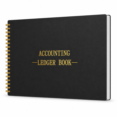 Accounting Ledger Book, 120 Pages Income and Expense Tracker with 3000 Entry Lines and 2 Storage Pockets, 10.1 x 7.8 in, Black