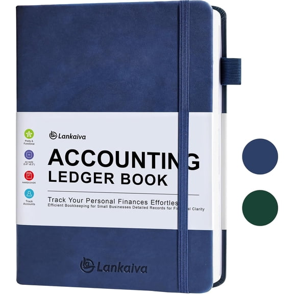 Accounting Ledger Book - Ledger Books Bookkeeping for Personal & Small Business Accounting, Expense Tracker Notebook for Expenses, Deposits & Balance, A5 Log Book for Small Business Essentials, Blue