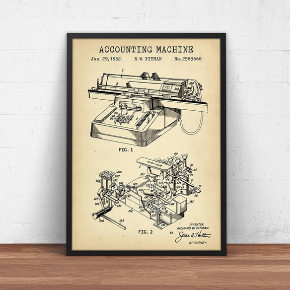 Accounting Machine Patent Wall Art Print, Unframed Paper Poster 8x10in