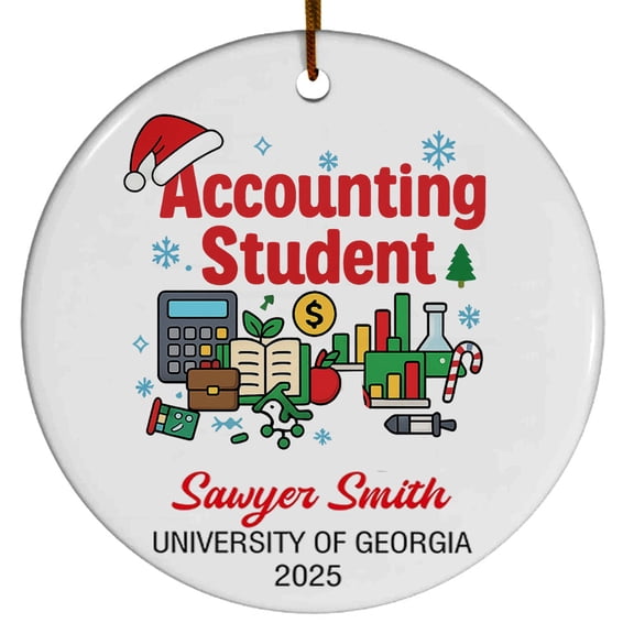 Accounting Student Ornament, Christmas Ornament 2025, Personalized Gift for Accounting Student with School Name Year, Class of 2025 Keepsake for Him or Her
