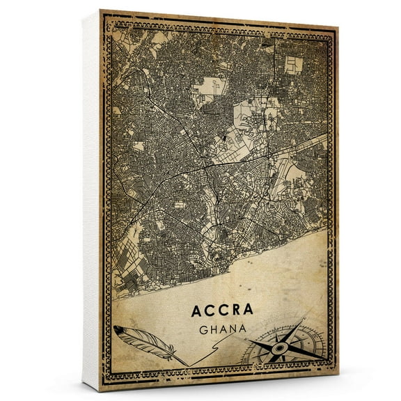 Accra Vintage Map Prints Canvas, Ghana Map Art Canvas, Canvas, Accra Map City style vintage Canvas , Canvas Wall Art, Street Map Artwork Canvas