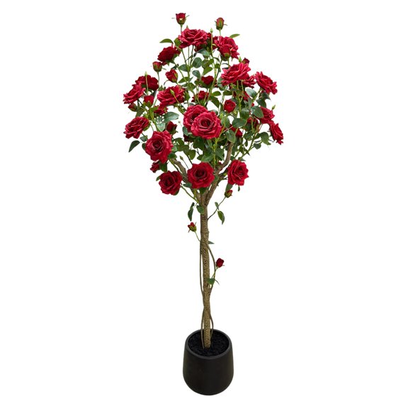 Accreate 1.5-Meter Artificial Rose Tree, Realistic Silk Flower Plant with Plastic Trunk in Decorative Pot, for Indoor & Covered Outdoor Decor