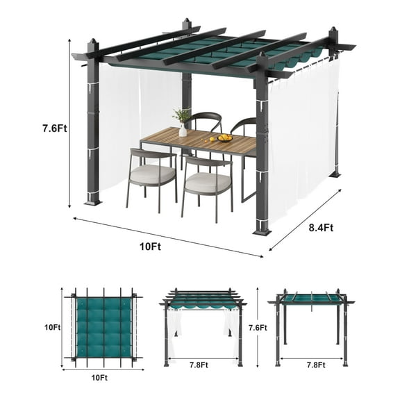 Accreate 10x10 Ft Outdoor Retractable Pergola with Canopy & Side Mesh Screens - Adjustable Aluminum Patio Gazebo for Deck/Backyard, UV/Waterproof, Easy-Slide System
