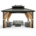 thumbnail image 1 of Accreate 10x13 FT Outdoor Galvanised Steel Hardtop Gazebo, Double Roof Gazebo with Netting and Sunshade Curtains, Aluminium Framed Gazebo for Patio Terrace Lawn Deck, Khaki, 1 of 6