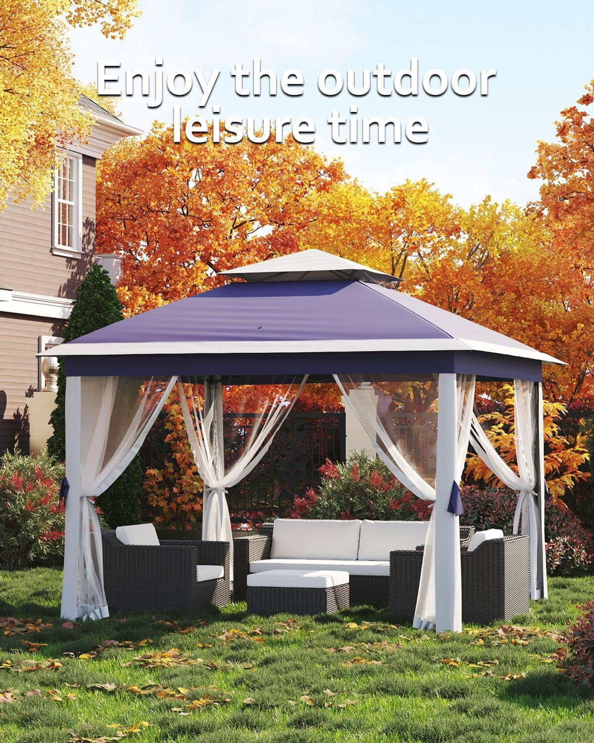 Accreate 11x11 ft Outdoor Gazebo with Mosquito Net - Heavy Duty Patio Shelter, Double Roof & Sturdy Metal Frame for Backyard, Garden, Deck and Lawn