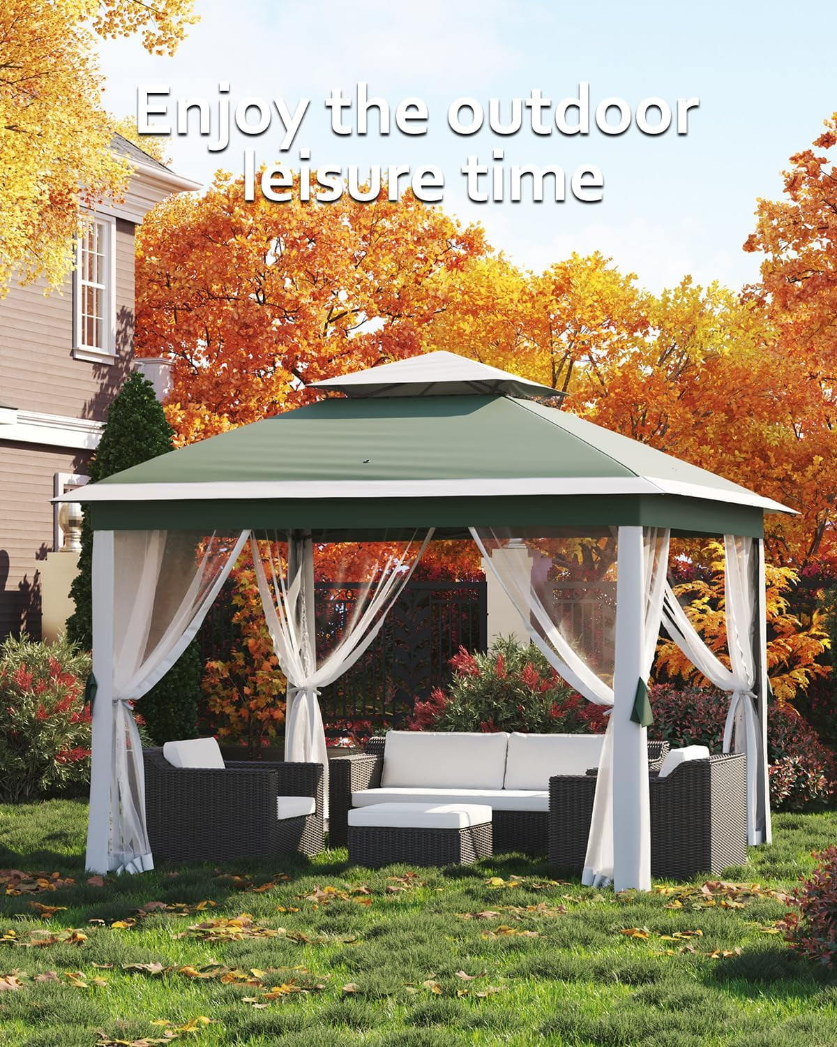 Accreate 11x11 ft Outdoor Gazebo with Mosquito Net - Heavy Duty Patio Shelter, Double Roof & Sturdy Metal Frame for Backyard, Garden, Deck and Lawn