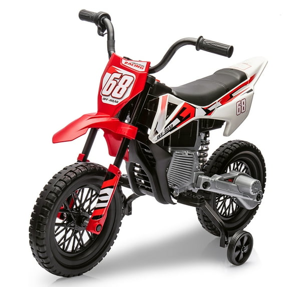 Accreate 12V Electric Dirt Bike for Kids with Dual Motors, Twist Grip Throttle, Spring Suspension, Red