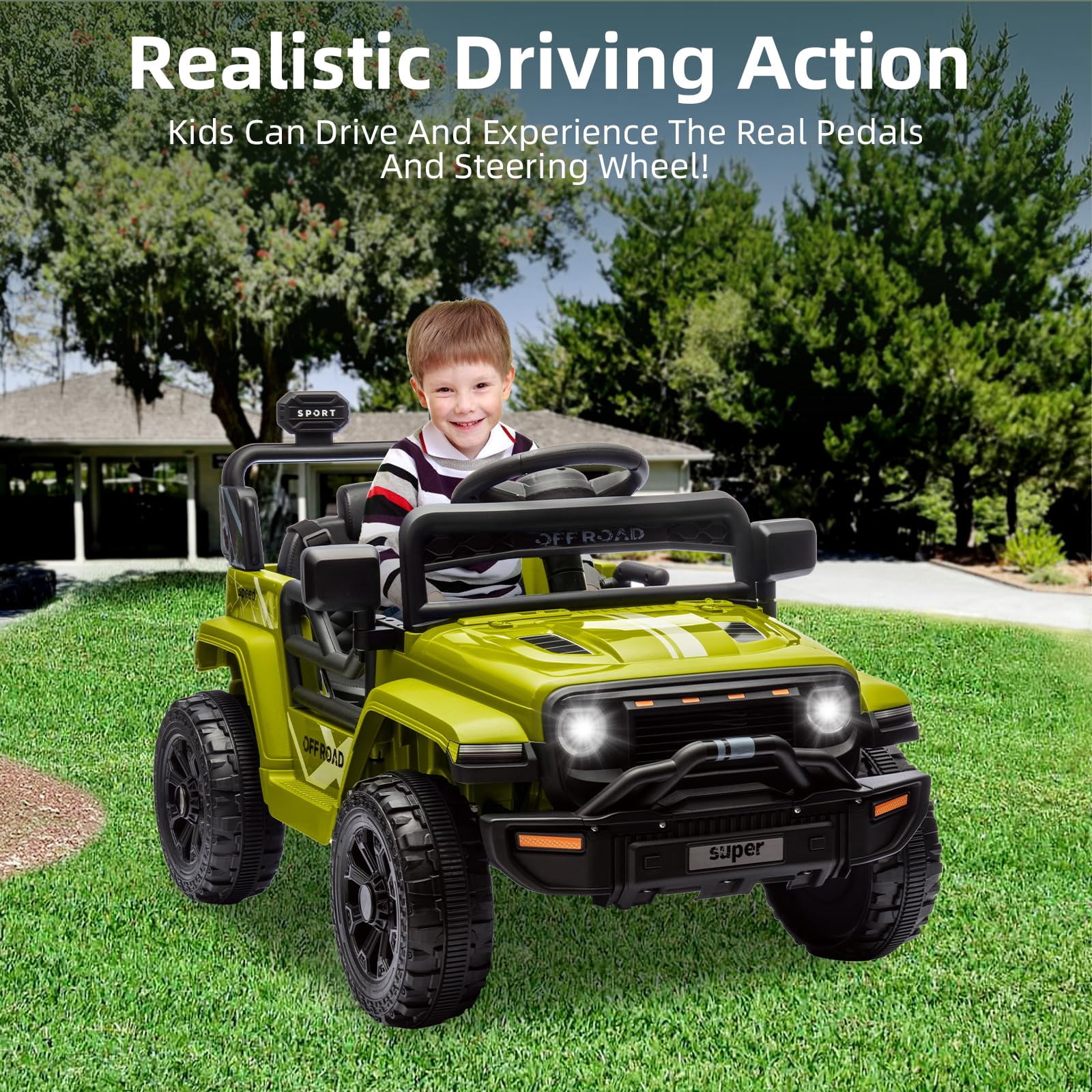 Accreate 12V Electric Ride-On Truck for Toddlers, Remote Control, LED ...