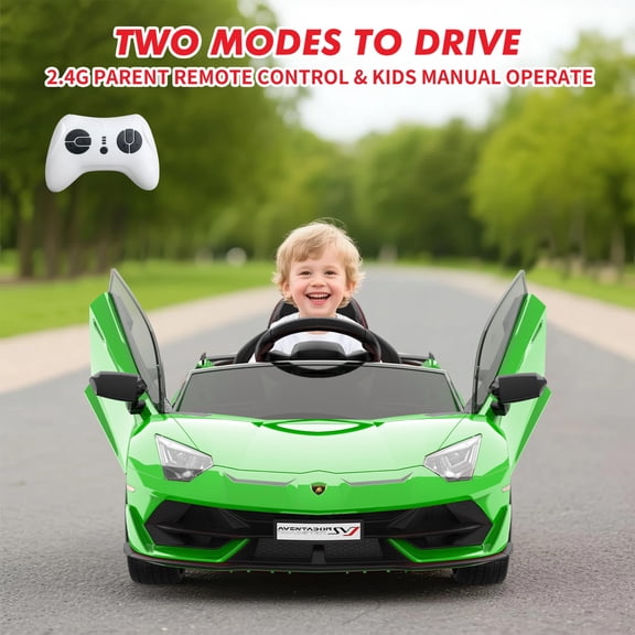Accreate 12V Ride-On Car for Kids, Remote Control, MP3 Player, LED Lights, Scissor Doors, Dual Modes, 3 Speeds, Battery Powered Vehicle for Ages 3-8, Up to 55 lbs