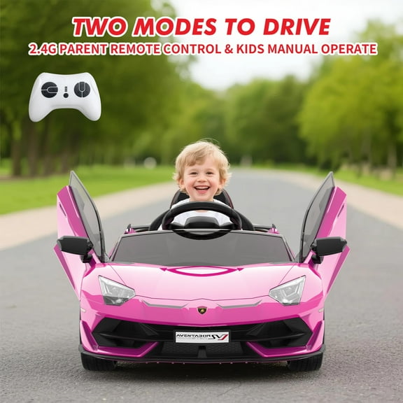 Accreate 12V Ride-On Car for Kids, Remote Control, MP3 Player, LED Lights, Scissor Doors, Dual Modes, 3 Speeds, Battery Powered Vehicle for Ages 3-8, Up to 55 lbs