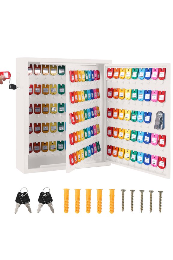 150 Keys Cabinet Organizer, Wall Mount Steel Key Lock Box with 2 Keys, 133 Hooks & Colored Tags, Secure Key Storage for Hotel, Valet, Office, Car Key Management, Heavy Duty