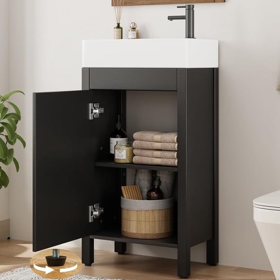Accreate 16" Bathroom Vanity Sink for Small Space, Freestanding Bathroom Cabinet with Soft-Close Door, Single Storage Vanity with Integral Top