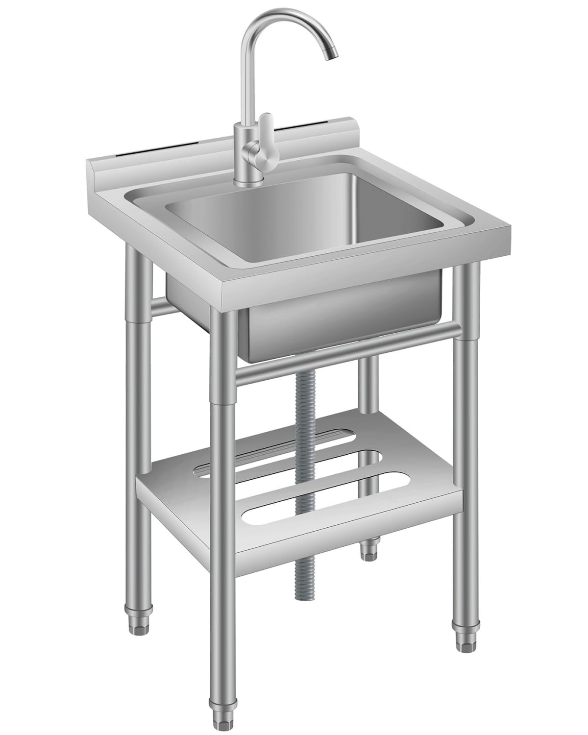 Accreate 18" FreeStanding Utility Sink with Cold and Hot Water Pipe, Single Bowl Stainless Steel Commercial Sink for Kitchen, Laundry