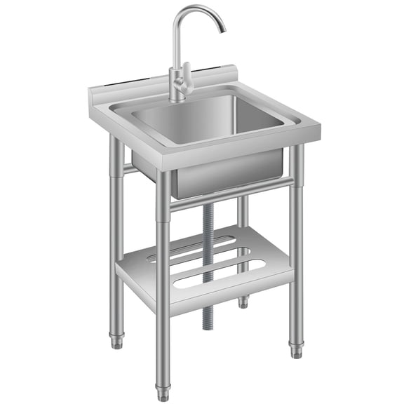 Accreate 18" FreeStanding Utility Sink with Cold and Hot Water Pipe, Single Bowl Stainless Steel Commercial Sink for Kitchen, Laundry