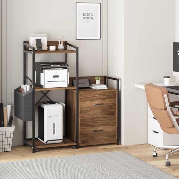 Accreate 2 Drawer File Cabinet for Letter, Legal & a4 Sizes - Printer Cabinet with LED Lights and Power Strip for Home Office - Filing Cabinet with Shredder Storage