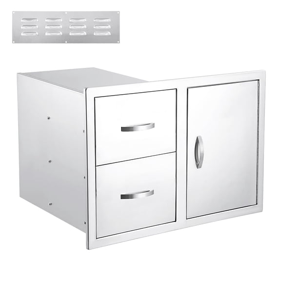 Accreate 2-Drawer Stainless Steel Outdoor Kitchen Storage Cabinet – Waterproof Flush-Mount Storage Cabinet for BBQ Grill Islands, Patio & Backyard Kitchens with Built-in Access & Trash Drawers