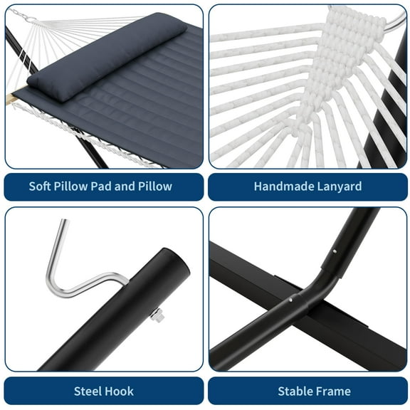 Accreate 2 Person Heavy Duty Double Hammock, with Collapsible Steel Frame – Backyard Oasis & Camping Essential 450lb Support, UV-Resistant + Storage Bag