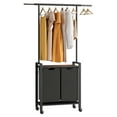 thumbnail image 1 of Accreate 2-Section Laundry Sorter with Hanging Bar – Laundry Hamper Organizer with Storage Shelf and Rolling Lockable Wheels (Black), 1 of 11