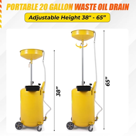 Accreate 20 Gallon Waste Oil Drain Tank, Portable Air Operated Oil Drainer with Adjustable Funnel Height, Fluid Fuel Transfer Drainage with Wheels, Oil Change Container for Auto Repair Shops, Garages