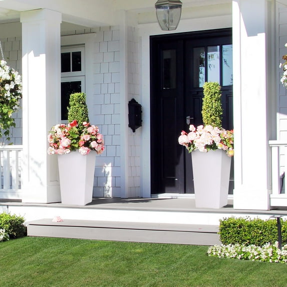 Accreate 22 Inch Tall Planters Set of 2, Outdoor and Indoor Black Planter Pots with Drainage Holes and Water Level Monitor, Automatic Watering with Convenient Water Inlet