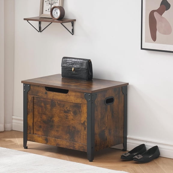 Accreate 23.6 inch Storage Chest, Storage Bench with Safety Hinge, Farmhouse Style Wooden Trunk Chest for Entryway, Bedroom, Living Room