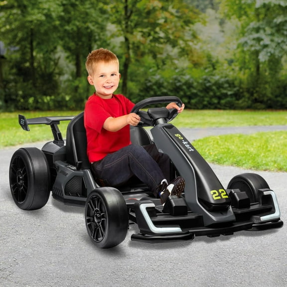 Accreate 24V Electric Drift Go-Kart for Kids, Adjustable Frame, 300W Motor, 8.5MPH, Drift/Sport Modes, LED Lights, Bluetooth, and EVA Tires