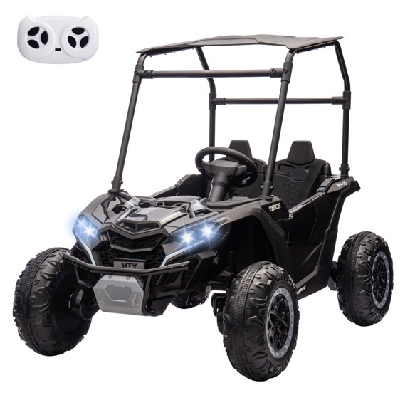 Accreate 24v Kids' Heavy-Duty Ride Power Wheel, 2-Seater 4wd Mini Golf Cart With Tent, Led Lights, Music, Horn, 3 Speeds, Shock Absorbers, 110 Lbs Capacity, 4 Mph