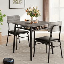 Accreate 3 Piece Space-Saving Dining Table Set for 2, Built-in Storage, Metal Frame Chairs