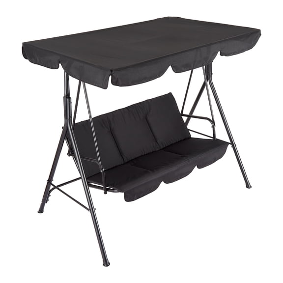 Accreate 3-Seat Outdoor Patio Swing with Adjustable Canopy, Weather-Resistant Porch Swing, 500 Lbs Capacity Steel Frame Swing Chair with Backrest for Backyard, Garden, Poolside, Black