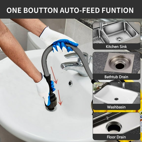 Accreate 30Ft Drain Snake Drain Cleaner Machine Auto-feed Electric Drain Auger for 3/4In - 2In Pipes, Cable in Piano Wire with Foot Switch, for Sinks, Toilets, and Floor Drains