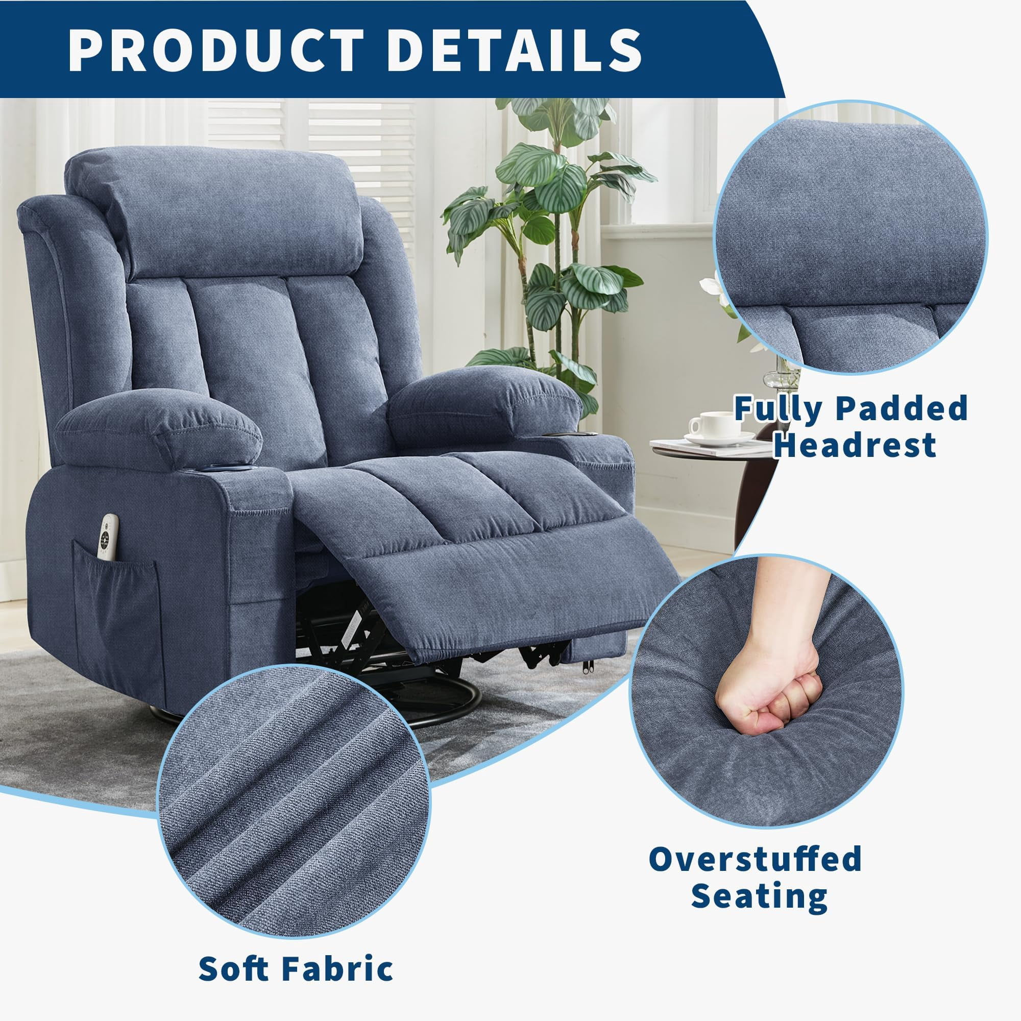 Smooth Rocker Chair Accreate 360° Swivel Rocker Recliner Chair for Living Room – Extra Wide ...