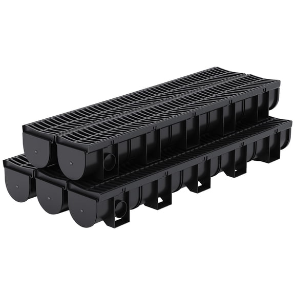 Accreate 39.4" Trench Drain System,5.9x5.1 Inch HDPE Channel Drain with Plastic Grates & End Caps, for Garage, Garden, Patio & Driveway Drainage
