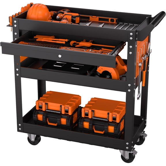 Accreate 4 Tier Rolling Tool Cart, Mechanic Tool Cart on Wheels, 350LBS Capacity, Heavy Duty Utility Cart with Lockable Drawer & Side Pegboards, Metal Work Cart for Garage and Repair Shop
