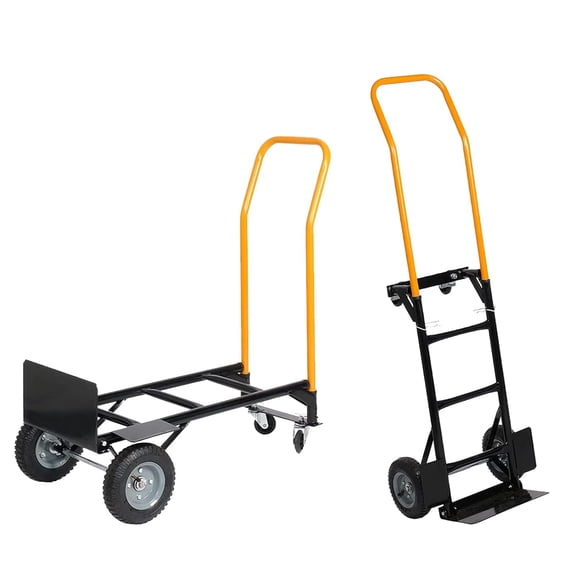 Accreate 4-Wheel Convertible Hand Truck, 2-in-1 Platform Dolly with Solid Tires, Functions as 2-Wheel Dolly Cart or 4-Wheel Push Cart for Moving in Warehouse, Garden, or Grocery