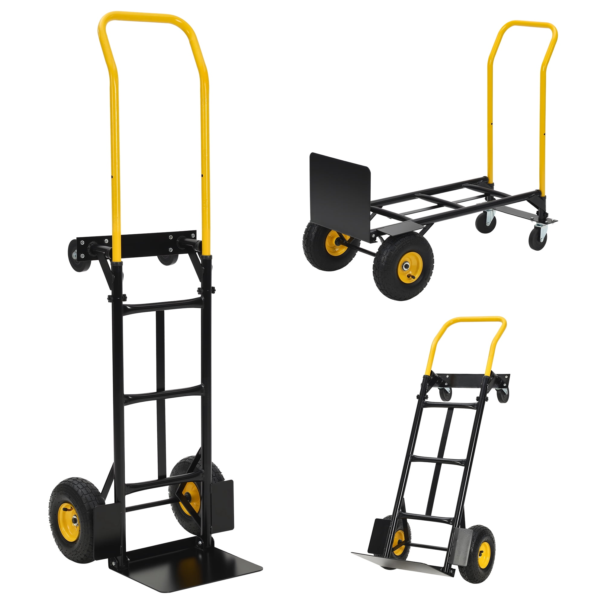 Accreate 4-Wheel Convertible Hand Truck, 2-in-1 Platform Dolly with Solid Tires, Functions as 2-Wheel Dolly Cart or 4-Wheel Push Cart for Moving in Warehouse, Garden, or Grocery